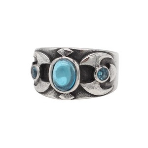 Vintage Titanium Steel Ring For Men Blue Rhinestone Triple Moon Goddess Gothic Retro Punk Band Ring Biker Jewelry