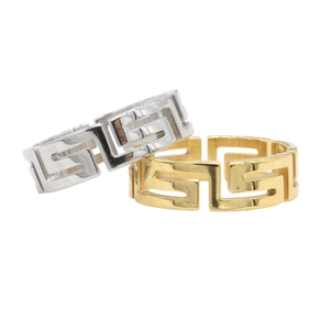 Minimalist gold and silver titanium steel rings with geometric hollow-out patterns