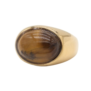 Vintage gold oval tiger eye stone ring with polished stainless steel band for women