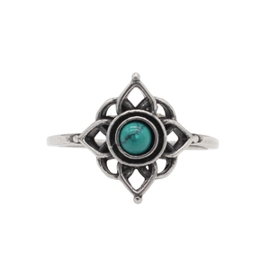 Bague Rétro en Acier au Titane Avec Pierre Turquoise Synthétique Bague Ethnique Bohème Mandala Lotus Creux en Argent Antique