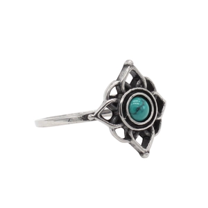 Bague vintage en acier inoxydable avec pierre turquoise et motif de lotus en argent rétro