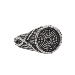 Vintage tree of life texture titanium steel ring with round dot pattern for men