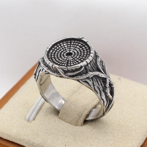 Retro tree bark texture men's titanium steel ring with dot pattern silver finish