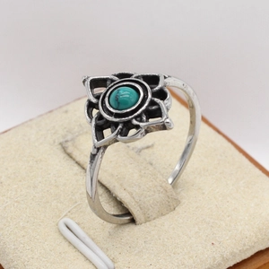 Bague lotus vintage en argent avec pierre turquoise et style bohème pour femme