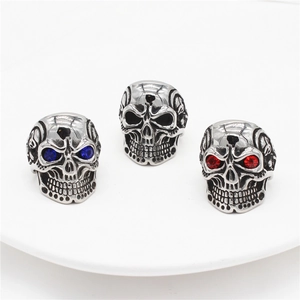 Vintage Punk Men Titanium Steel Skull Ring With Red Blue Rhinestone Eye Gothic Rock Biker Ring Party Jewelry Accessory