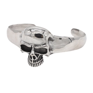 Retro punk style stainless steel skull cuff bracelet for men with vintage finish
