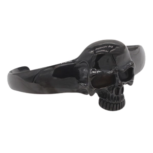 Polished black stainless steel cuff bracelet with vintage skull design in gothic style
