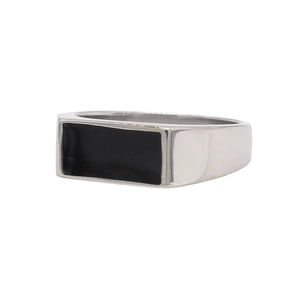 Bague pour Homme en Acier Inoxydable Émail Noir Chevalière Minimaliste Rectangulaire Poli Bijoux de Mode Homme Cadeau