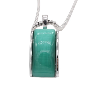 Elegant silver snake chain necklace with a rectangular green gemstone pendant for women
