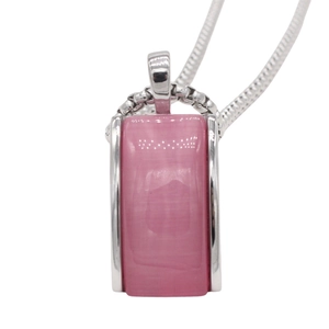 Elegant rectangle pink opal gemstone pendant necklace with silver snake chain for women