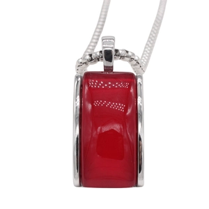 Modern rectangular red gemstone pendant on a slim silver chain with minimalist design