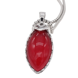 Vintage marquise-cut red gemstone pendant necklace in polished silver titanium steel