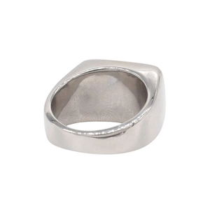 Minimalist silver men's signet ring made of durable stainless steel on a white background