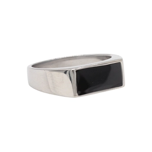 Bague chevalière minimaliste pour homme en acier inoxydable avec insert en émail noir
