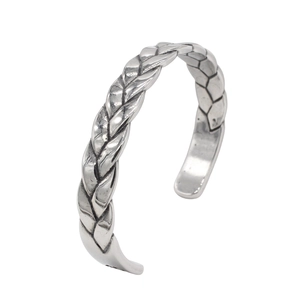 Vintage braided stainless steel open cuff bracelet with a retro oxidized finish for men