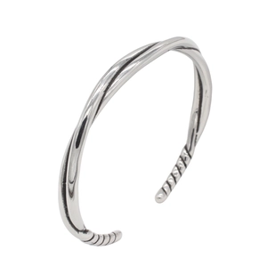 Retro twisted double-strand titanium steel cuff bracelet with high polish finish