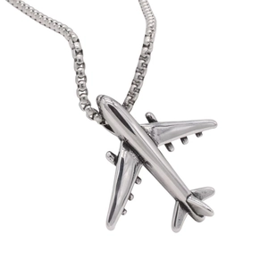Retro-Flugzeuganhänger aus Edelstahl mit einer Vintage-Silber-Boxkette für Herren