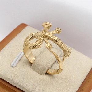 Vintage gold-plated sword and cross knight ring with gothic medieval carvings for men