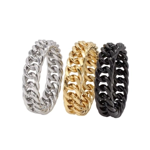 Fashion Stainless Steel Cuban Chain Ring For Men Women Simple Punk Style Polished Band Ring Jewelry Gold Silver Black