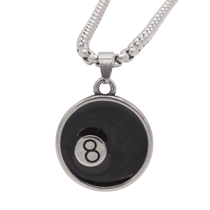 Collier Pendentif Rond Billard 8 Ball en Acier Titane Vintage pour Hommes Femmes Hip Hop Retro Street Style Bijoux Unisexe