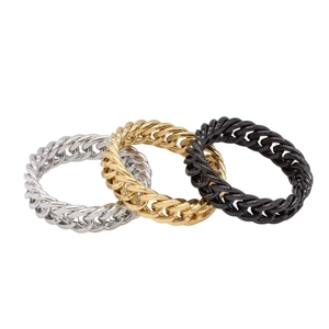 Men's fashion curb chain rings set in silver, gold, and black stainless steel colors