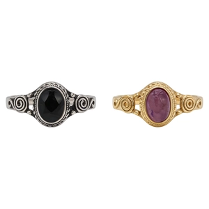 Vintage Titanium Stainless Steel Hollow Oval Rhinestone Ring For Women Retro Artistic Spiral Scroll Pattern Plated Jewelry