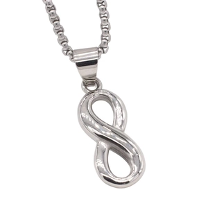 Vintage silver infinity symbol titanium steel pendant necklace with thick box chain