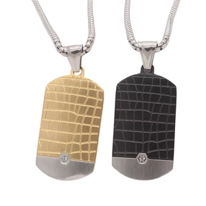 Mens military dog tag pendants with crocodile texture and zircon stone in gold and black