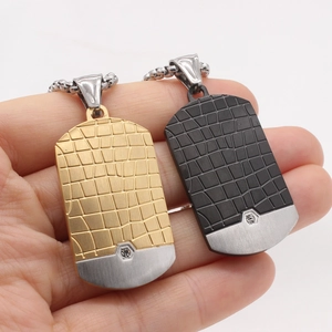 Men's titanium steel military dog tag necklace with embossed crocodile leather texture