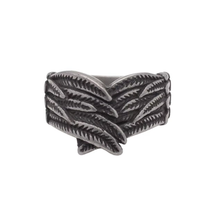 Retro Men Titanium Steel Feather Ring Angel Wings Band Antique Silver Oxidized Punk Gothic Biker Jewelry Finger Ring Gift