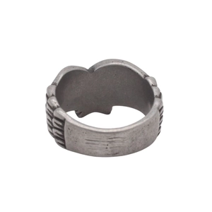 Retro stainless steel wide ring featuring vintage feather angel wing carving in silver