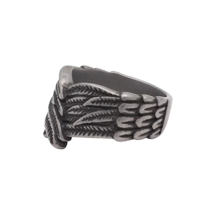 Vintage silver feather wing titanium steel ring for men in gothic punk style