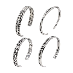 Vintage Titanium Steel Cuff Bracelet For Men Retro Open Adjustable Braided Geometric Twist Pattern Woven Bangle Jewelry