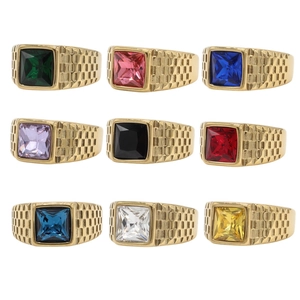 Anillo de Hombre de Acero de Titanio con Piedra Cuadrada Textura de Rejilla Vintage Minimalista de Acero Inoxidable con Zirconia