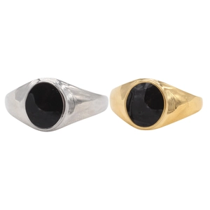 Chevalière Ovale Vintage en Émail Noir Acier Titane Minimaliste Punk Bijoux de Mode pour Hommes Et Femmes Accessoire de Doigt