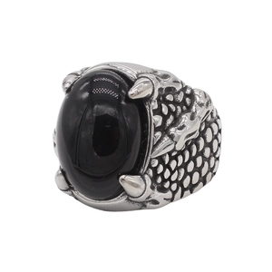 Bague griffe de dragon rétro avec pierre œil de tigre et gravure d'écailles en acier