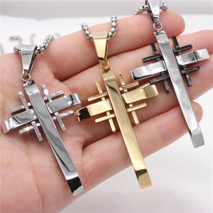 Men Titanium Steel Cross Pendant Necklace Simple Geometric Industrial Style Jewelry Fashion Pendant Only Without Chain