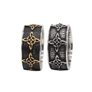 Retro Celtic knot titanium steel rings in black silver and black gold for men