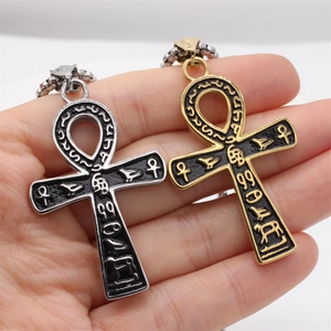 Vintage Egyptian Ankh cross pendant necklace for men in silver and gold tone finishes