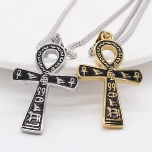 Retro Anubis Ankh cross necklaces in gold and silver finish with Egyptian hieroglyphs