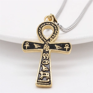 Vintage Egyptian Ankh cross pendant necklace for men featuring Anubis and eagle motifs