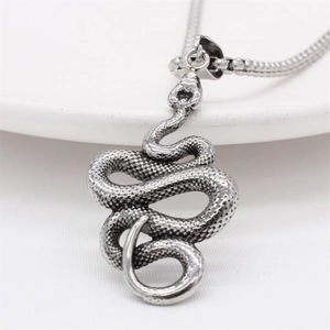 Vintage silver snake pendant necklace for men with detailed scales and steel chain