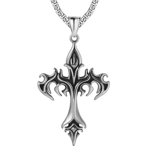 Vintage Gothic Bat Cross Pendant For Men Titanium Steel Antique Silver Gothic Punk Pendant Jewelry Gift Without Chain