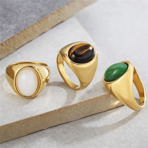 Bague Chevalière en Acier Inoxydable Gemme Ovale Style Palais Rétro pour Hommes Femmes Bijoux de Mode Vintage Oeil de Tigre