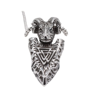Viking Ram Head Shield Pendant Necklace For Men Retro Stainless Steel Norse Mythology Valknut Triangle Charm Jewelry