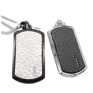 Vintage Men Titanium Steel Dog Tag Pendant Only Hammered Texture Rectangular Pendant With Rhinestone Fashion Jewelry Gift