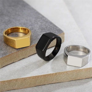 Vintage Titanium Steel Signet Ring For Men Minimalist Polished Rectangular Flat Top Band Ring Punk Hip Hop Style Jewelry