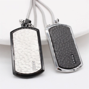 Men's titanium steel dog tag pendants with hammered texture and inset rhinestones