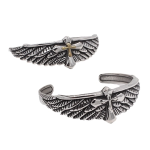 Vintage Titanium Steel Cuff Bracelet For Men Gothic Punk Eagle Wings Cross Open Bangle Retro Silver Gold Two Tone Jewelry Gift