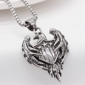 Retro stainless steel eagle pendant necklace with shield design and box chain for men